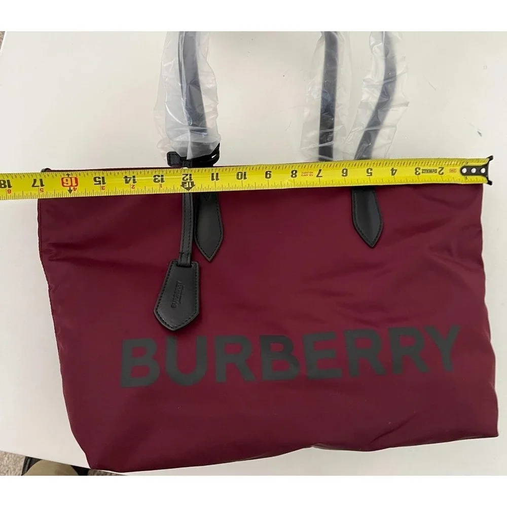 Burberry LL MD Nylon and Leather Tote Bag, in Dark Red, Made‎ in Italy